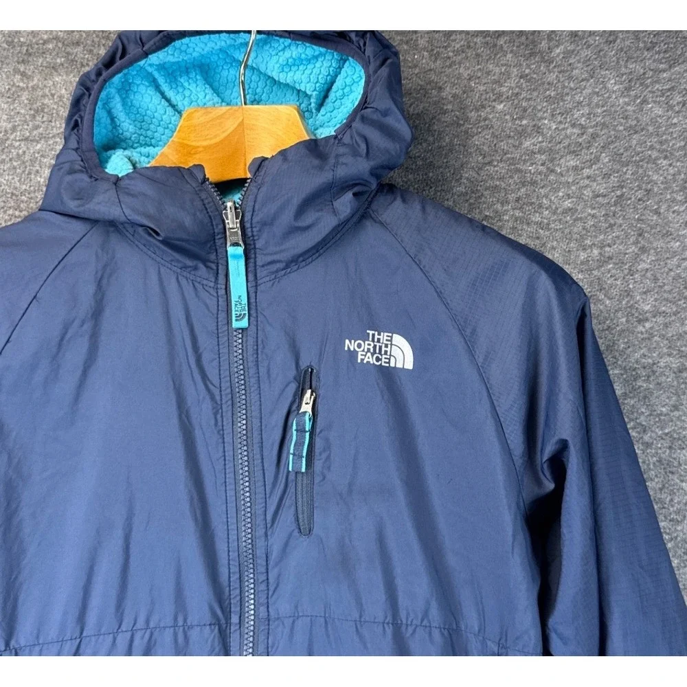 The North Face WindWall Jacket Boys L 14/16 Blue Reversible Hooded Windbreaker